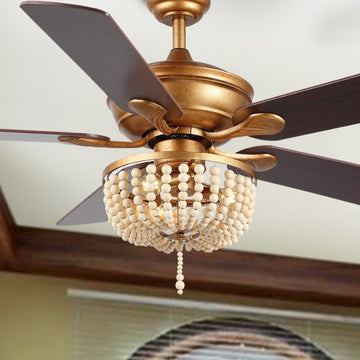 Erin 52" Rustic Farmhouse Iron/Wood Bead Mobile-App/Remote-Controlled LED Ceiling Fan - JONATHAN Y